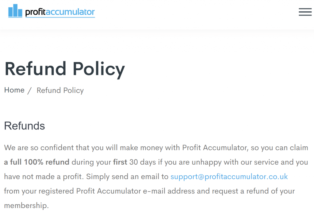 Profit Accumulator review refund policy